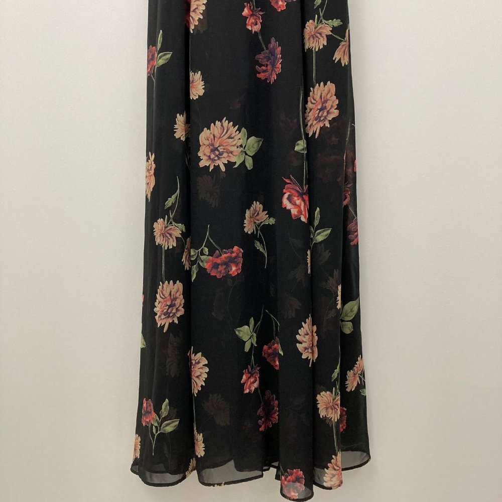 Lulus Every Little Thing Black Floral Print Maxi Dress Size XS Velvet Mock Neck - Picture 4 of 12